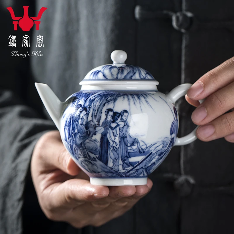 |Jingdezhen hand painted figure Ceramic Teapot household blue and white chaiyao small teapot single pot kungfu tea pot