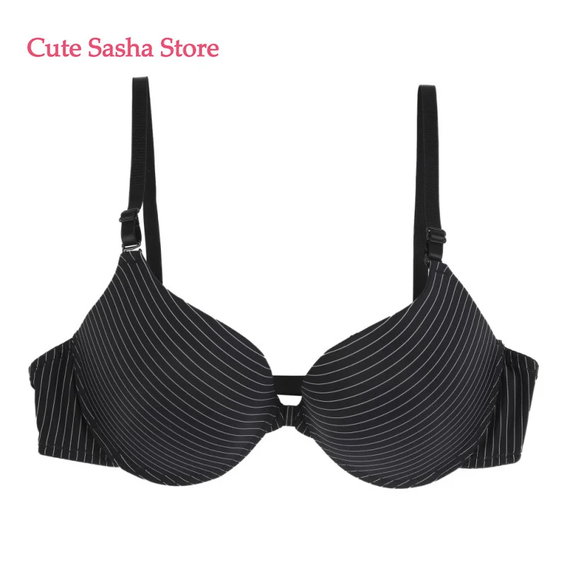 Fashion Striped Bras Seamless Sexy Front Closure Bra Girls\'s Push Up Underwear Buckle Female Small Chest Bra Underwire