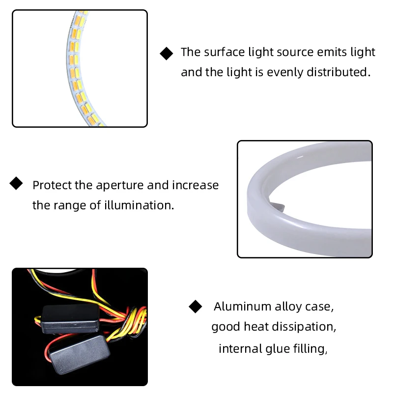 Car Angel Eyes Led Car Headlight DRL Daytime Running Light Auto Halo Ring Led Angel Eyes 12V Day Light Turn Signal White Yellow image 3