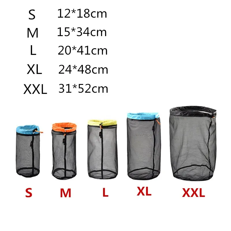 1pc Outdoor Bag Ultralight Mesh Stuff Sack Camping Sports Drawstring Storage Bag Hiking Tools Climbing Drawstring bolsa