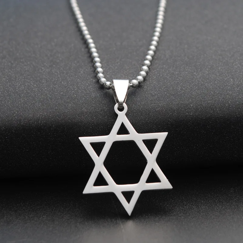 Fashion Stainless Steel Star of David Pendant Necklace Men Hexagram Beads Chain On Neck Women Jewish Jewelry Wedding Party Gift