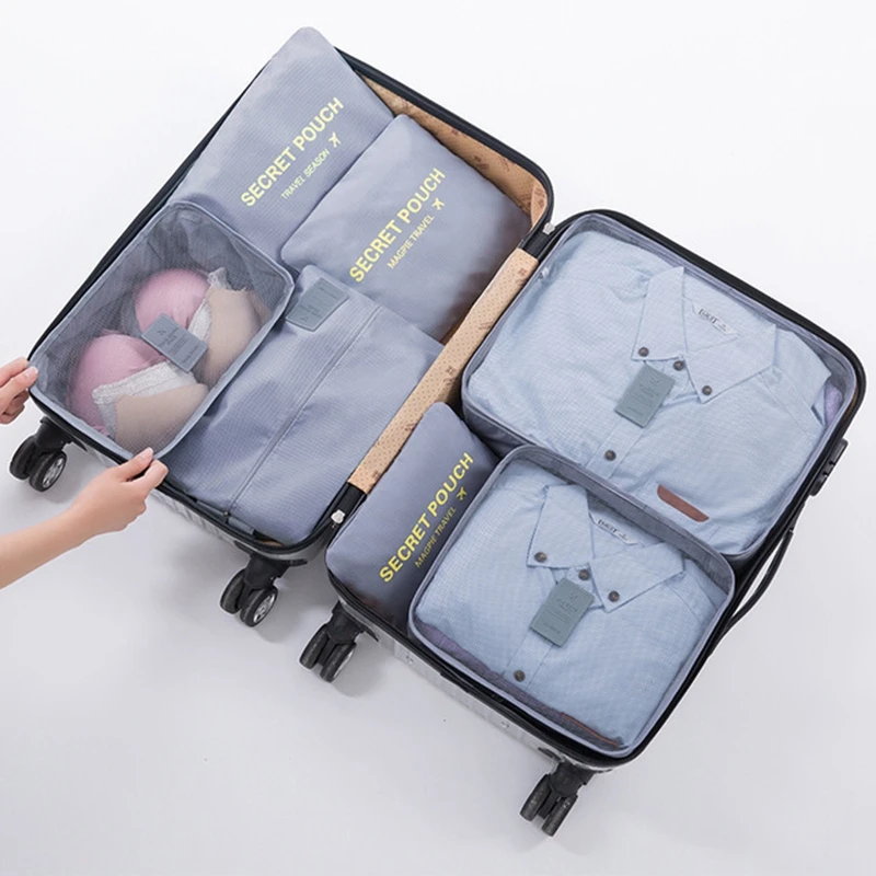 7pcs Set Travel Storage Bag set For Clothes Bra Cosmetic Makeup Bag Tidy Pouch Luggage Portable Organizer Waterproof Men Women