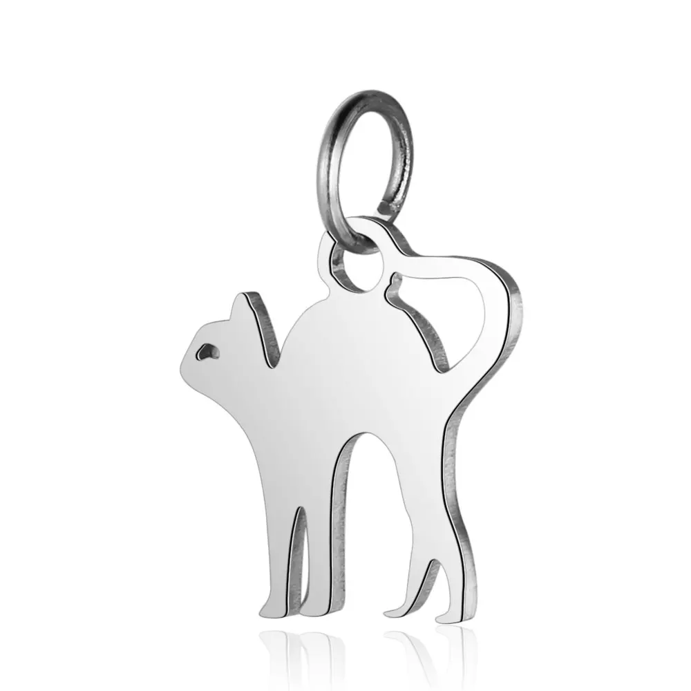 10pcs/lot diy cat on moon stainless steel charm pendant wholesale heart running cats bear jewelry bracelet connector charms