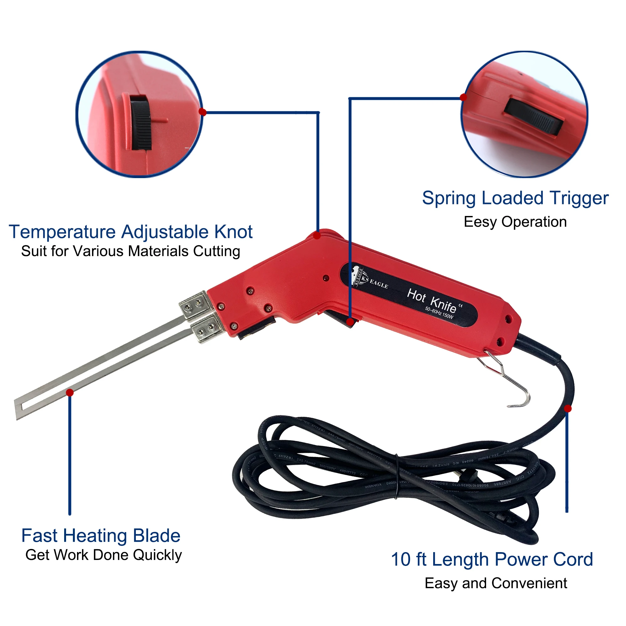 KS EAGLE Electric Hot Knife Heat Cutter Foam Thermal Cutting Tools Styrofoam Cutting Machine Non-Woven Fabric Heating Knife