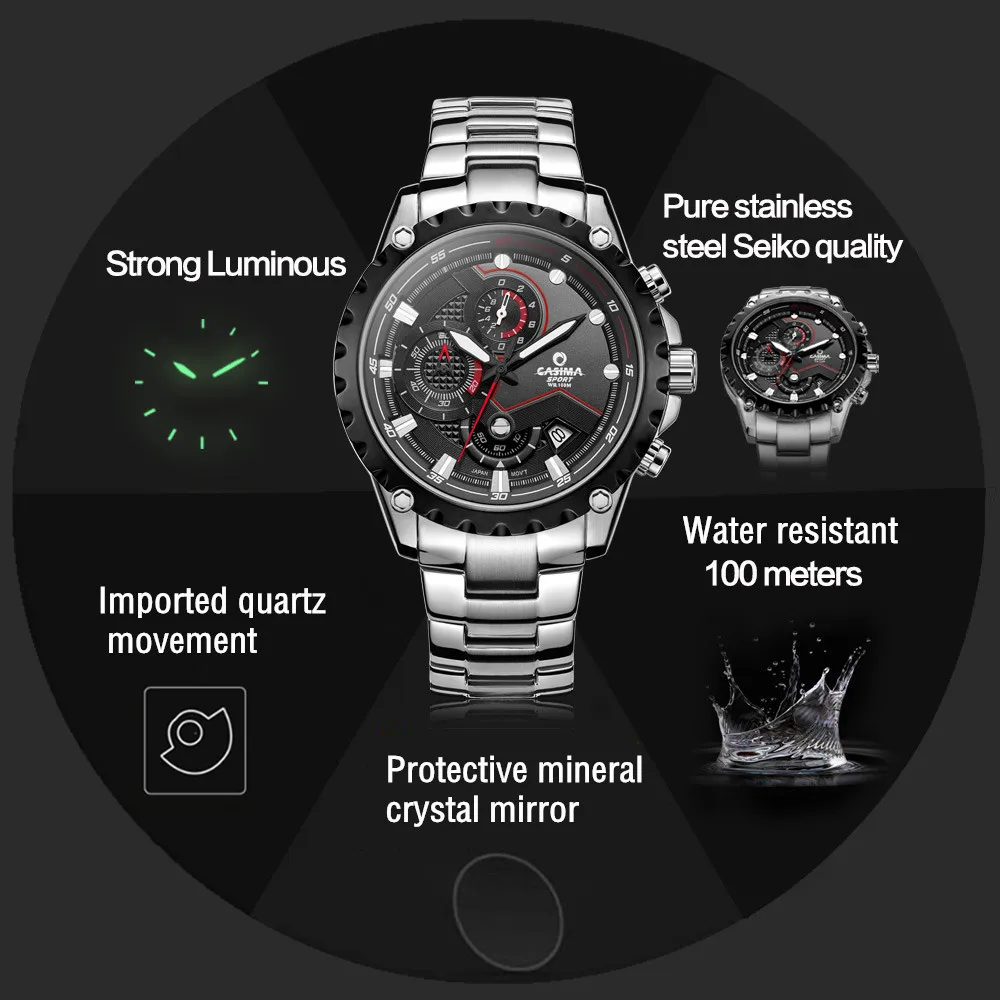 CASIMA Men Wrist Watch Sport Men Watches Fashion Quartz Watch Luminous Waterproof Watch Men Multifunction  # 8203