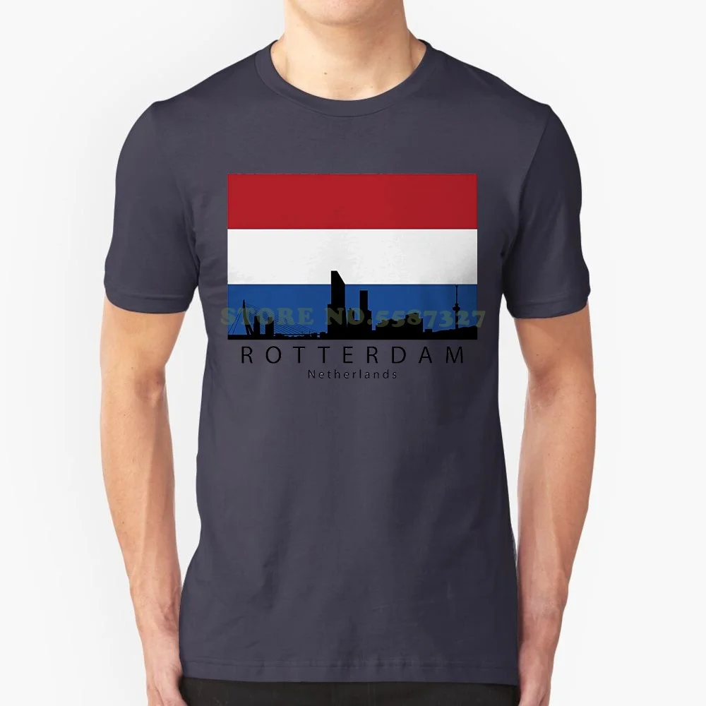 Short Sleeves New Fashion T Shirt Men Clothing Rotterdam Netherlands Skyline Dutch Flag T Shirt