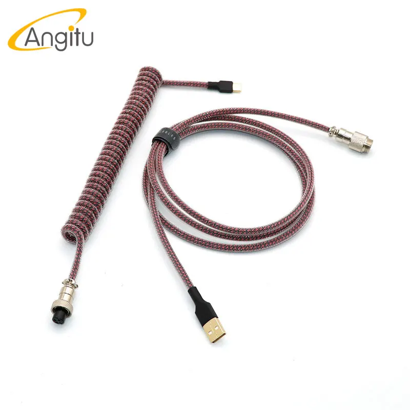 Angitu مزدوجة الأكمام ملفوف لوحة المفاتيح الميكانيكية كابل يو إس بي لنوع C مع GX16 الطيار