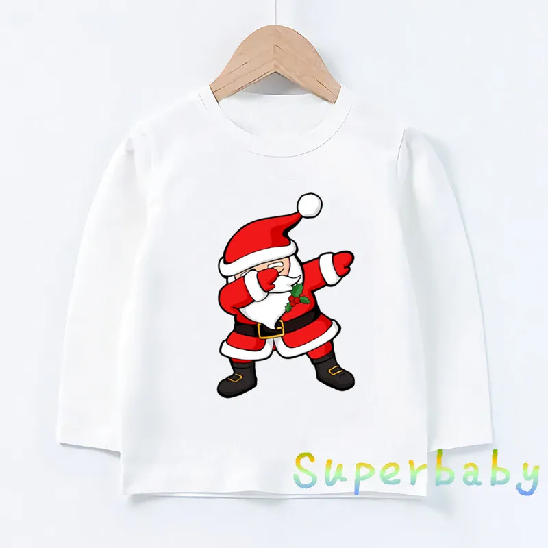 Dabbing Santa Merry Christmas Cartoon Print Kids Funny T-Shirts Girls Clothes Baby Boys Long Sleeve T shirt Spring Children Tops