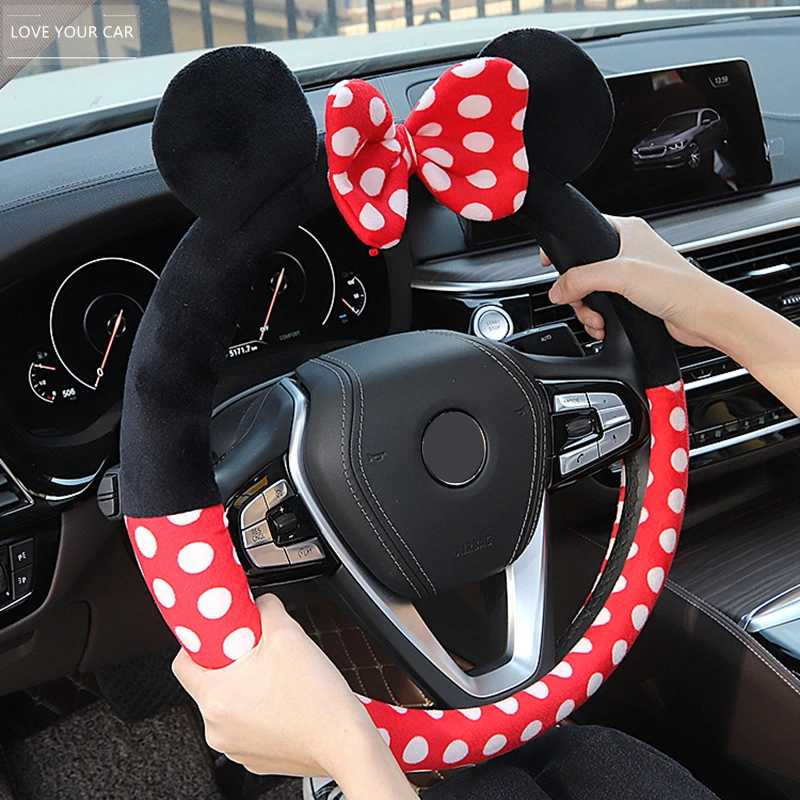 Universal Cartoon Car Steering Wheel Cover Mouse Summer Winter Warm Plush Lovely Bowknot Cute Wholesale Car Interior Accessories