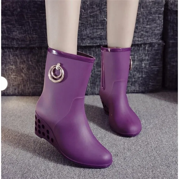 Women\'s Short Water Shoes Rain Boots High-heeled Rubber Shoes Set Shoes Water Boots Non-slip Waterproof Wedges Rain Boots