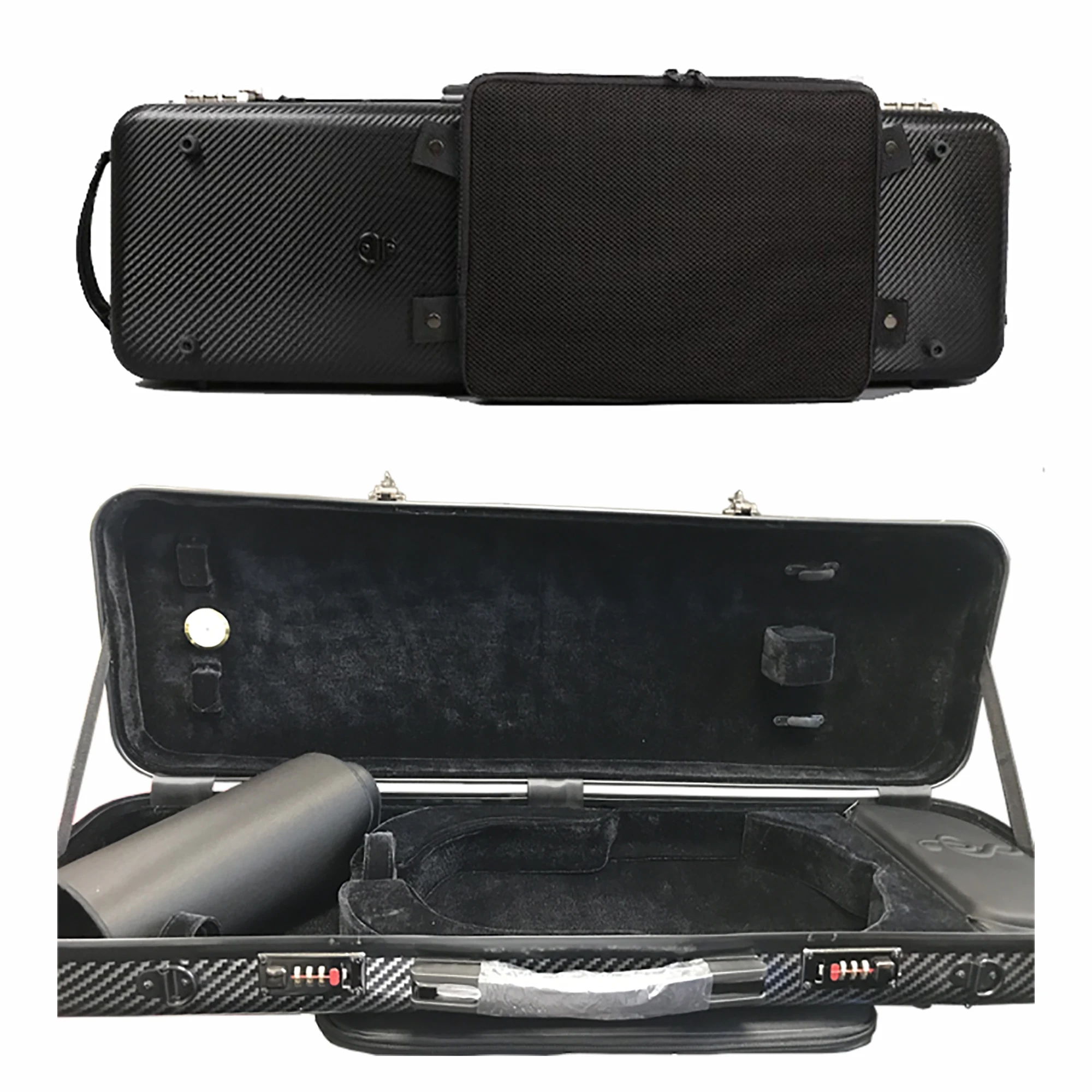 Carbon Fiber Violin Case, High Grade, Black Square Box, Strong Lock with Small Bag, 4/4