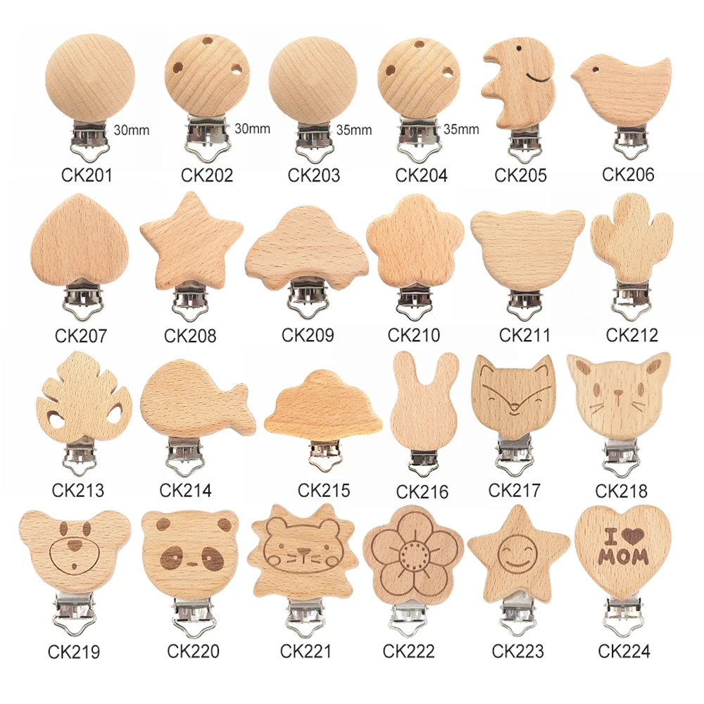 

Chenkai 50PCS Wooden Bear Flower Car Heart Bird Elephant Round Star Clips BPA Free For DIY Baby Nature Pacifier Chain Gifts