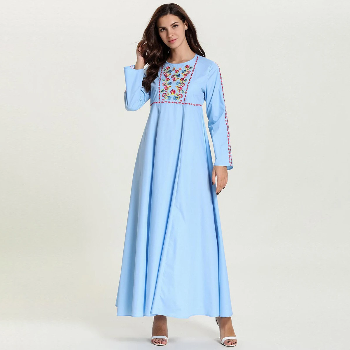 

Women's clothing Muslim dress New autumn Women's flower embroidery casual women's Spot women's flower Abaya Dubai Dresses