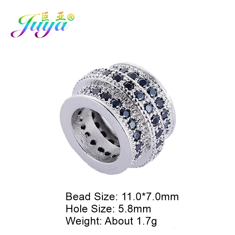 Juya DIY Big Hole Charm Beads Supplies Handmade Cubic Zirconia 10mm Metal Spacer Beads For Needlework Beads Jewelry Handmade
