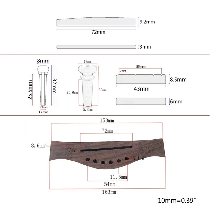 Acoustic Guitar Wooden Rosewood Bridge Pins Saddle Nut Sets DIY Accesories Guitar Replacement Parts