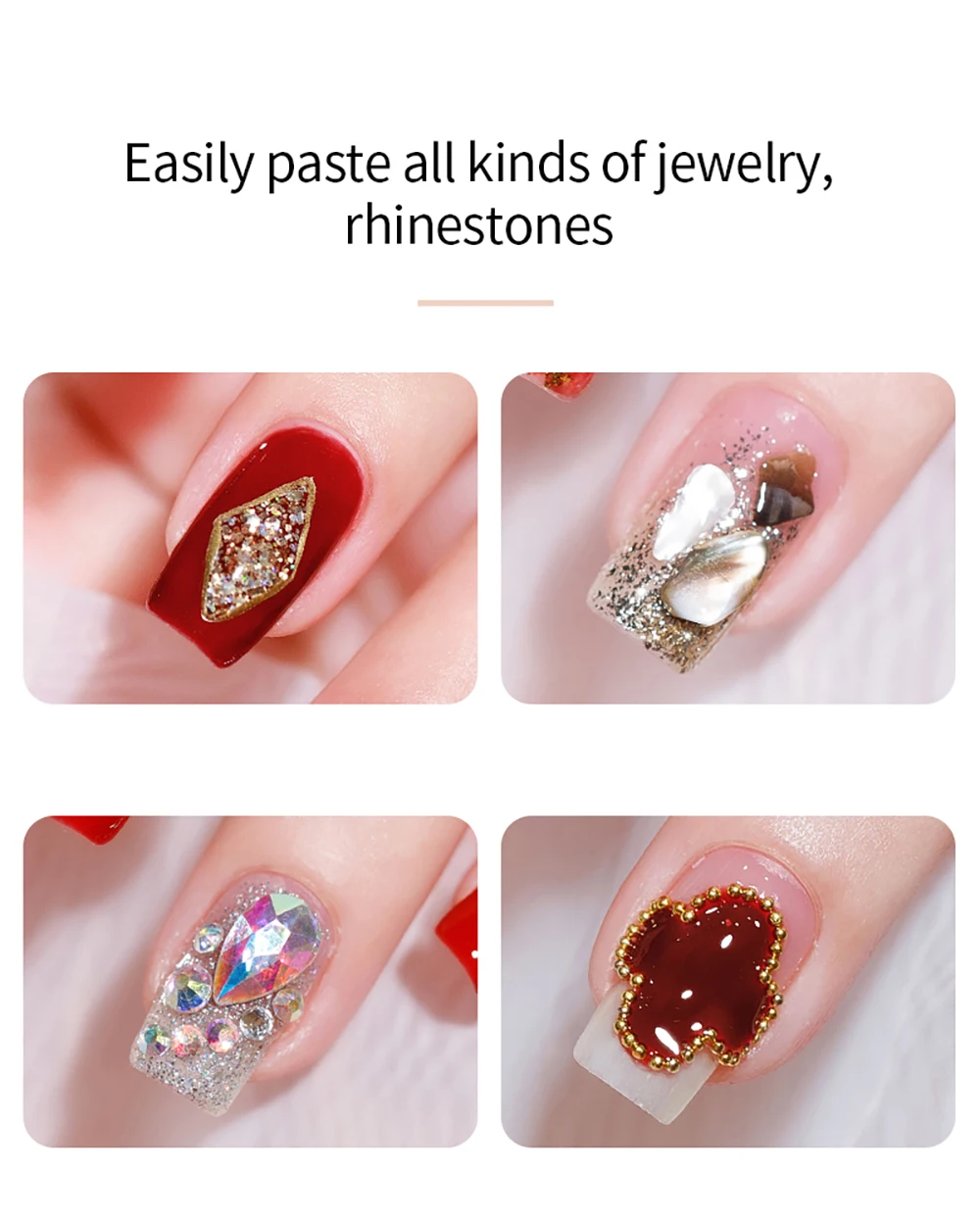 Vendeeni Klebriges Hartgel mit Pinhole-Effekt zum Versiegeln und Verkleben, kein Reinigen erforderlich, Steingel-Paste für Nagelkunst, Strass-Dekoration ohne Flüssigkeit. – Detail 2