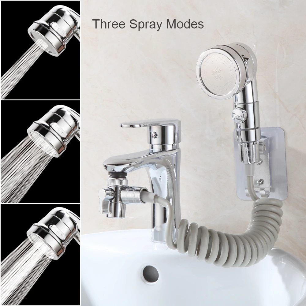 Sink Faucet Sprayer Attachment Extension Shower Head Set 3 Modes Adjustable Hair Pet Rinser Showerhead with Stop Function