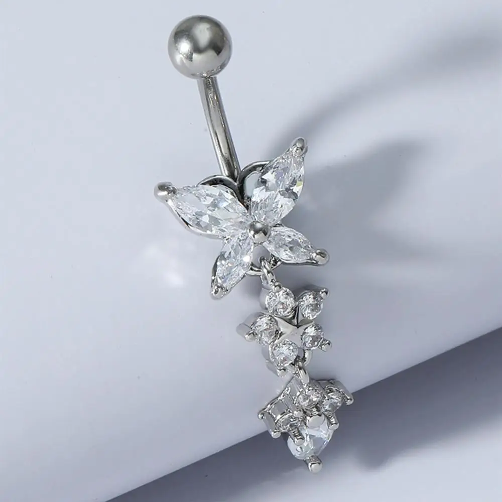 Butterfly Flower Zircon Pendant Belly Button Ring