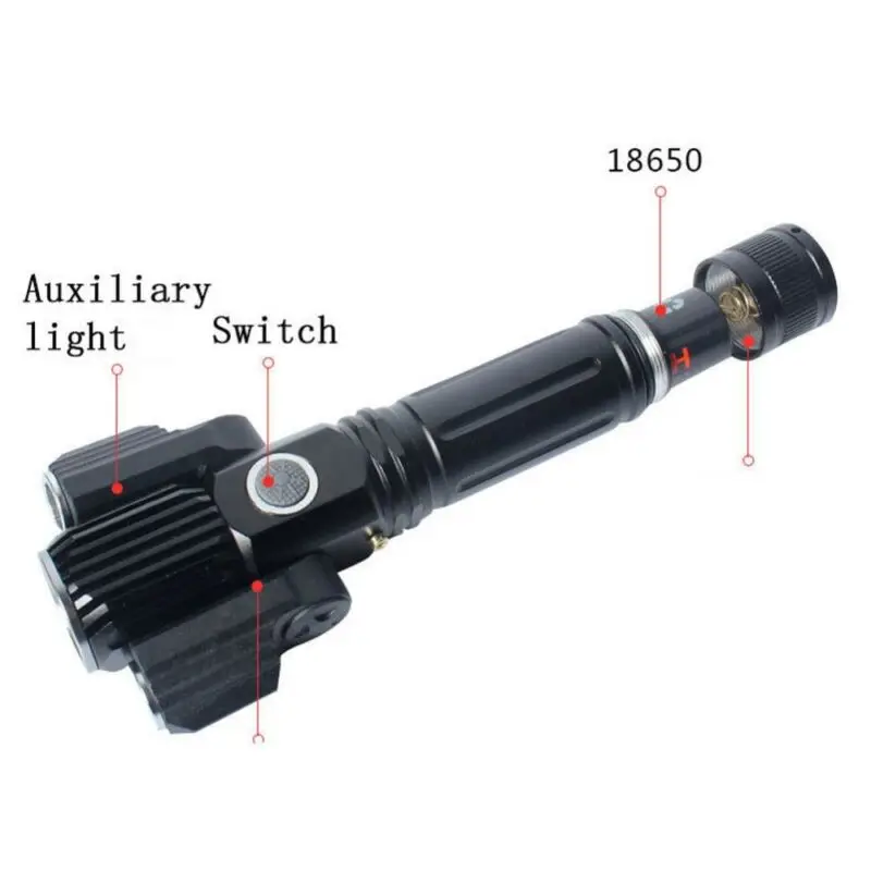 PYMH 20000LM Police Tactical Military LED Lamp Flashlight Torch T6 LED 3 Modes 18650 Flashlight Zoomable 3 Head Light
