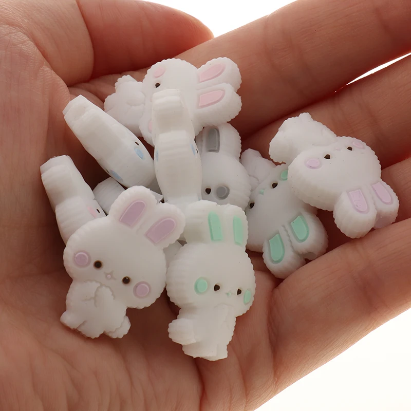 Rabbit Rodent Silicone Beads 50pc Baby Teether Bunny Infant Chewable Teething Necklace Pendant DIY Pacifier Soothe The Chain Toy