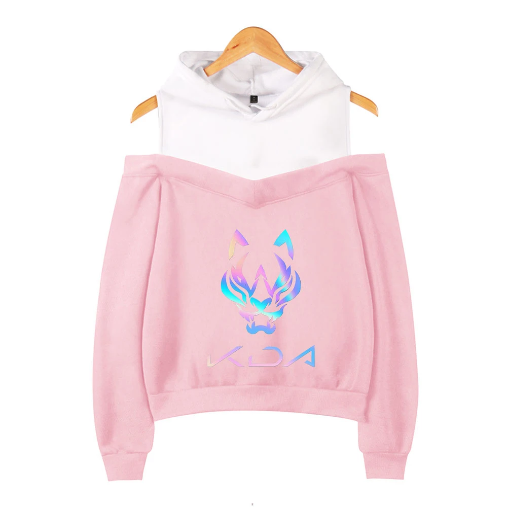 

2020 Kda The Baddest Harajuku Off-shoulder girl Hoodies Sweatshirt Women Casual Winter Hooded Print Kawaii Pullovers