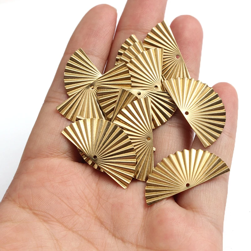 20pcs Raw Brass 28x14mm Half Round Fan Shaped Leaf Charm Pendant For Handmade Hanging Jewelry Findings Making Earrings Supplies