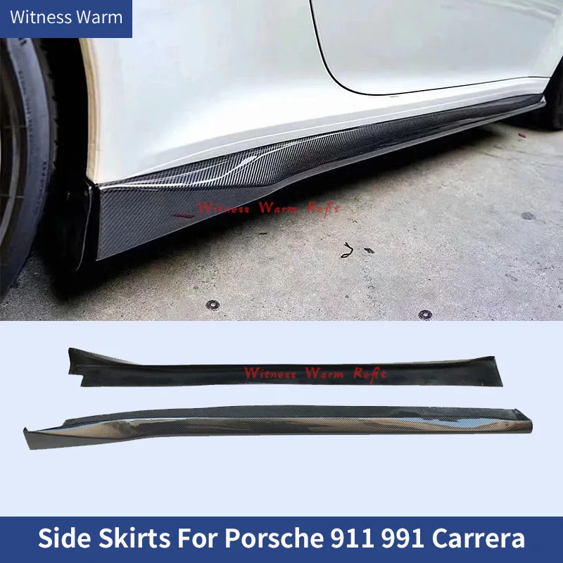 Carbon Fiber Side Skirts Bumper Kits Apron For Porsche 911 Carrera S 991 2016 - 2019 Extenstions Lip