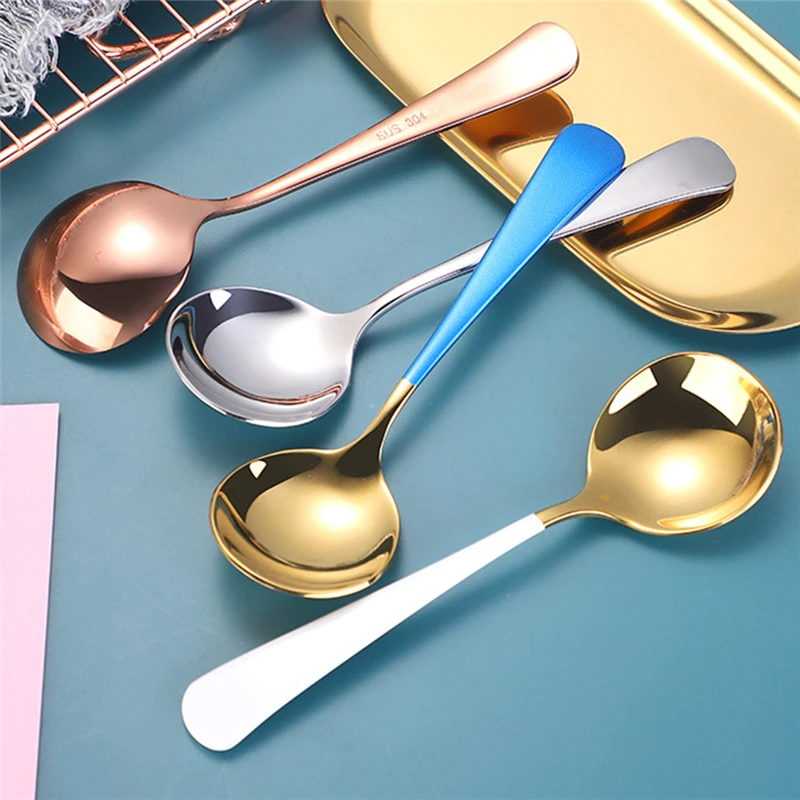 15.8 x 4.4cm Stainless Steel Round Head Coffee Stiring Spoons Tea Dessert Ice Cream Thicken Spoon Kitchen Tableware Tools