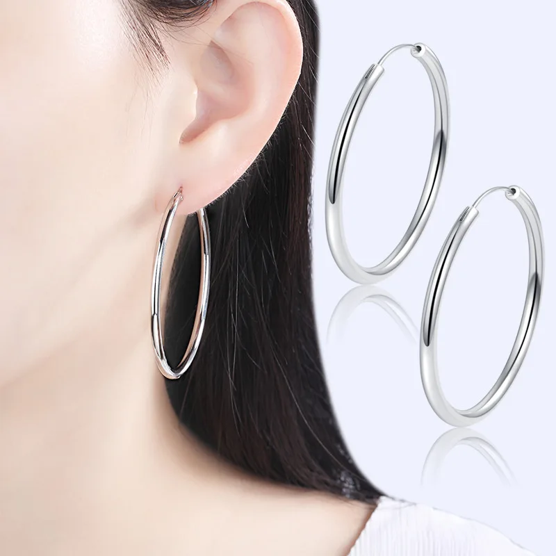 

Fashion Big Ear Hoop 925 Sterling Silver Earrings Glossy Simple Fashion Female Earrings, Charm Jewelry Gift