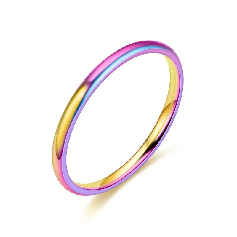 LGBT Rainbow Colorful Rings For Men Women Trendy Cute Stainless Steel Wedding Ring Bands Jewelry Width 6mm 4mm 2mm