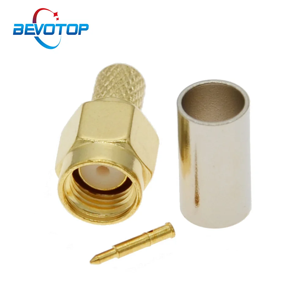 100pcs/lot SMA male plug crimp Connector for LMR240 RF Coaxial Cable Connector 50-4 Pigtail Cord RF Connector Gold Plated Plug