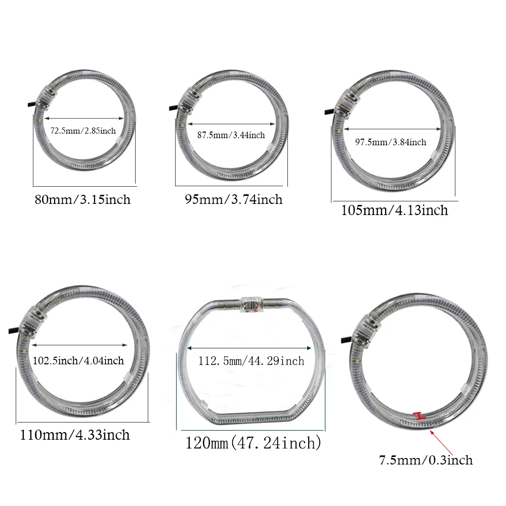 YSY 2PCS/Set APP RGB Angel Eyes DRL Car LED Headlight Retrofit Light Guide Optical Halo Rings 80mm 95mm 105mm 110mm 120mm 12v