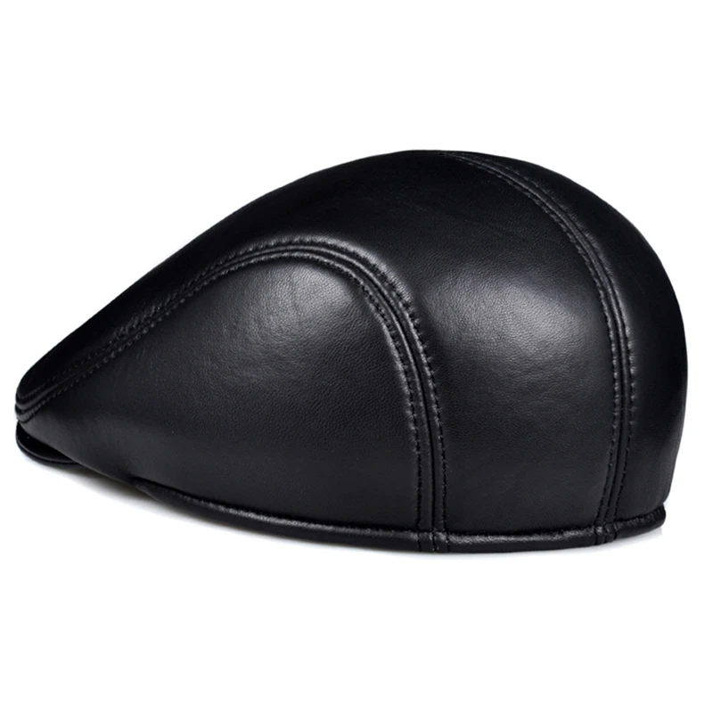 Spring Winter Unisex Genuine Leather Beret Hats Men Women Black Peaked Cap Male Thin Boina Casual Trucker Caps Bonnet