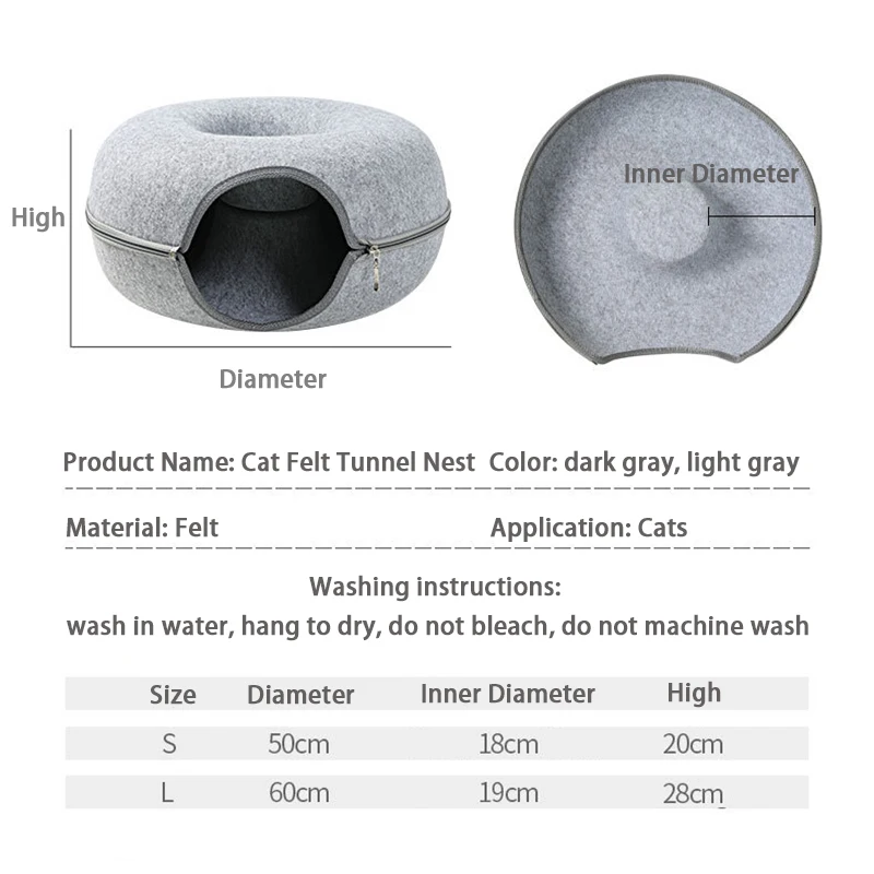 Four Seasons Pet Wool Felt Cats Tunnel Interactive Play Toy Cat Bed Dual Use Indoor Kitten Exercising Products Cat Training Toy