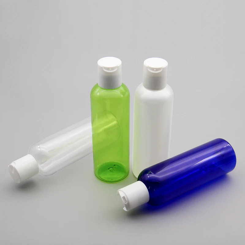 40pcs 200ML Disc Screw Cap Cosmetics Bottle, Plastic Container,Blue Green Transparent Empty Liquid Soap Shampoo Bottles