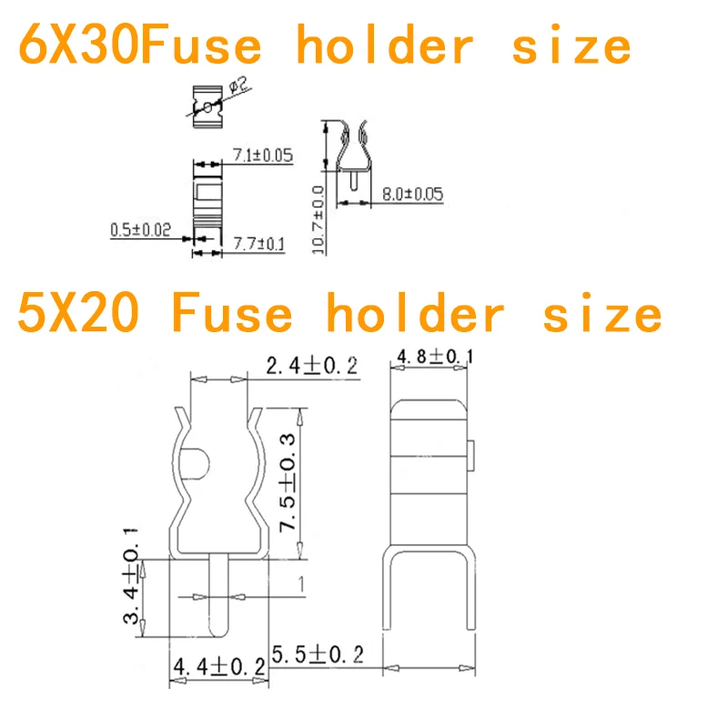 20Pcs Fuse Clip Brass Plated Tin Fuse Holder Clip Fuse tube support for 5x20 mm 6x30mm Glass Ceramic Tube Quick Fuse Insurance