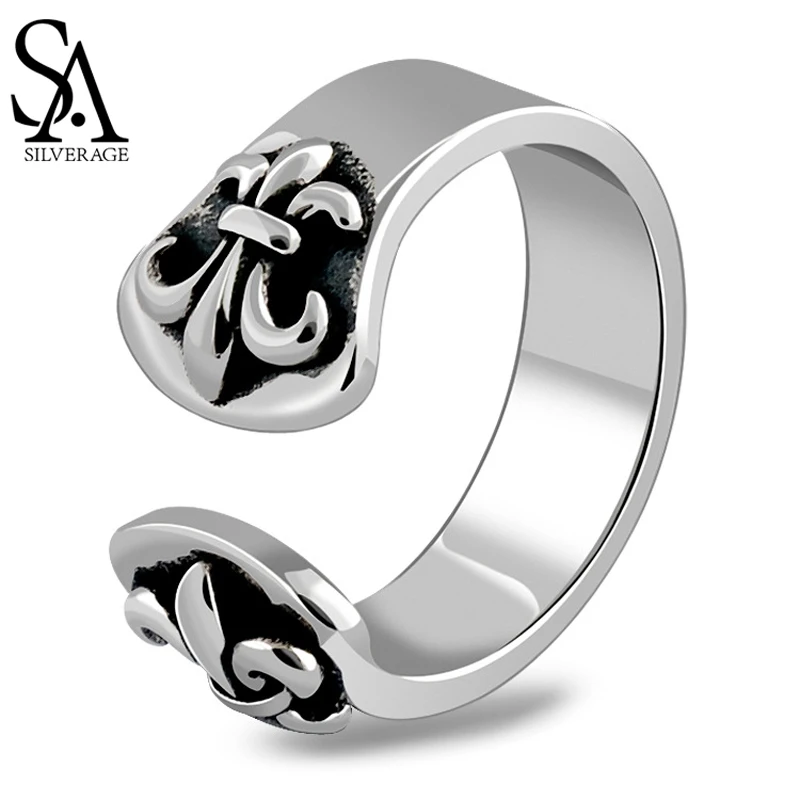 

SA SILVERAGE S925 Sterling Silver Hand Jewelry Silver Men's and Women's Open Flower Ring Fine Jewelry Wedding Rings for Couples