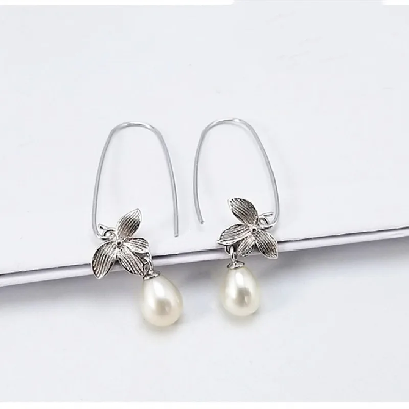 Long Earrings Personality Fashion Trend Freshwater Pearl Earrings Female Wild All-in-One 925 Sterling Silver Jewelry