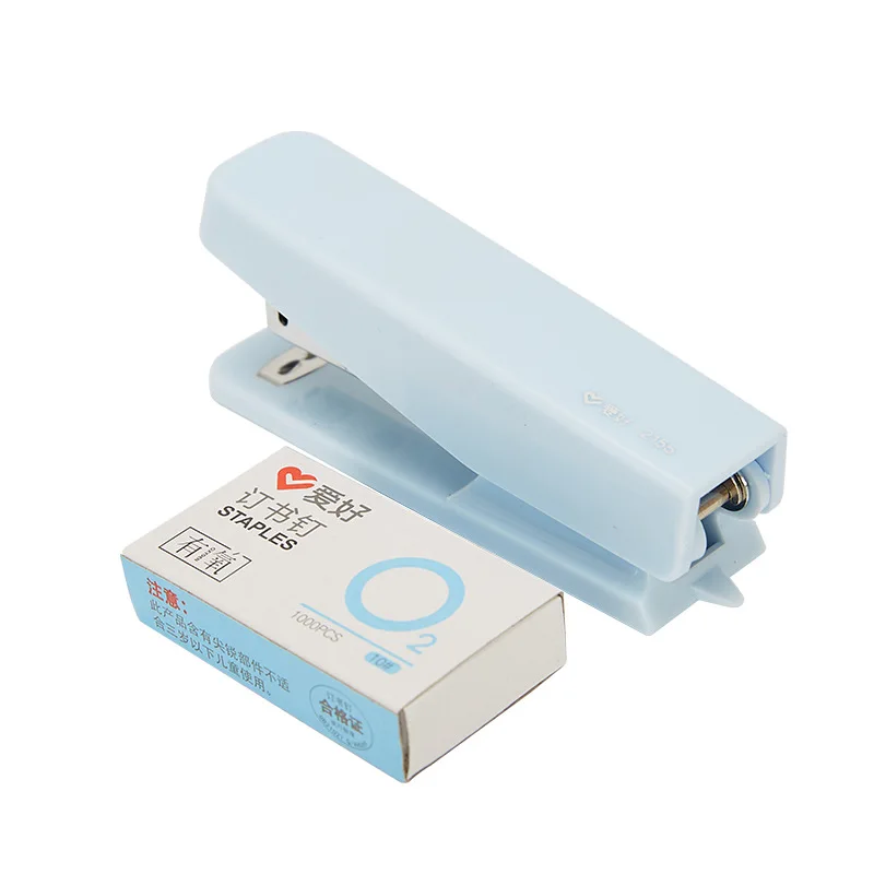 Cute Macaron Color Stapler with Staples Set Creative Plastic Metal Pure Color File Binding Machine Tools School Office Supplies