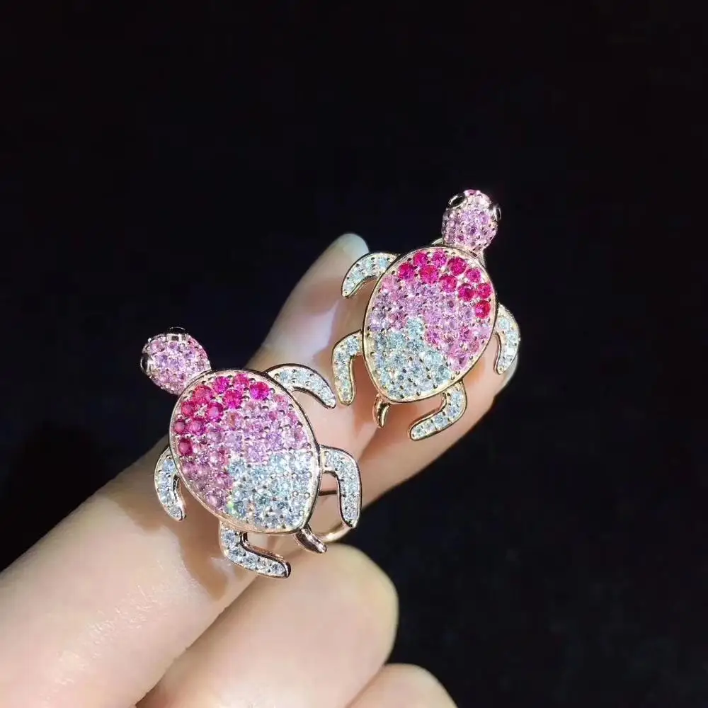 cute-pink-color-tortoise-stud-earring-925-sterling-silver-with-cubic-zircon-24-18mm-fine-jewelry-for-women-girl