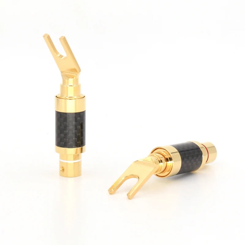 

Hi-End 4 Pcs Black Carboner Fiber Brass Gold Plated Y Spade Connector For Speaker Cable