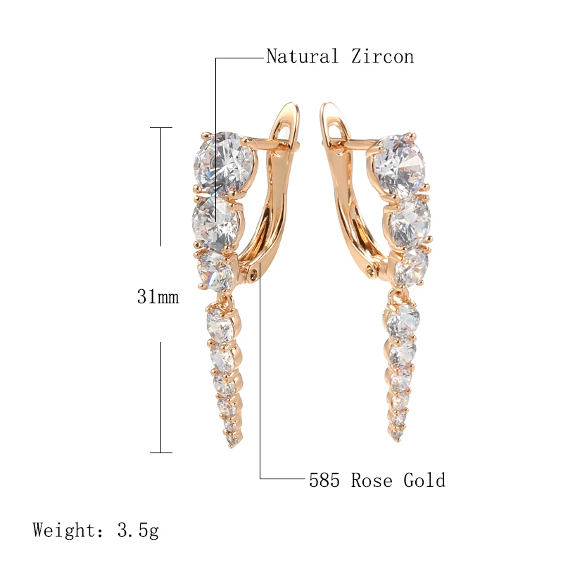 SYOUJYO-pendientes largos de circón Natural para mujer, aretes de lujo, Color oro rosa 585, gota de agua, joyería de cristal para boda, novia, 2022