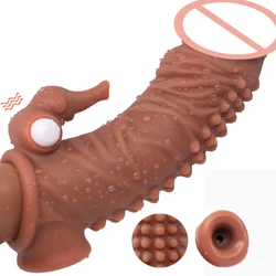 Reusable Condoms With Spikes Thick Nozzle Cock Enlargement Extender Delay Ejaculation Cockring For Men Penis Sleeve Sex Toys