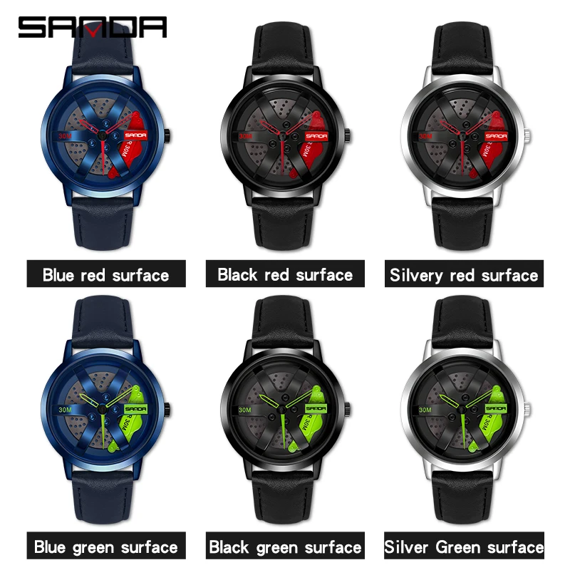 SANDA Real 3D Model Spinning Car Wheel Hub Watch Luxury Fashion Move Waterproof Super Car Rim Watches For Men Orologio da uomo