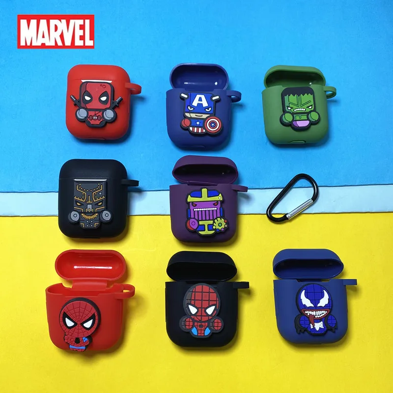 Cartoon Marvel Earphone Case For Apple Airpods 1 2 Soft Wireless Bluetooth Headphone Case Cover With Hook For Airpods 1/2