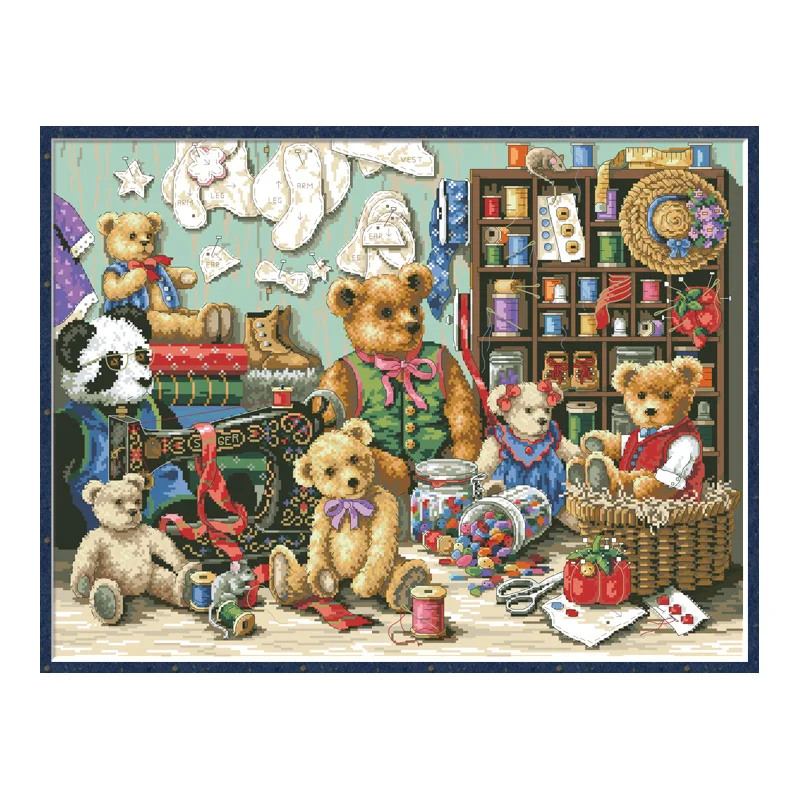 Bear Family Counted Cross Stitch Patterns Embroidery Kits Needlework Printed Canvas 11CT 14CT DIY Craft Set Home Decor Paintings