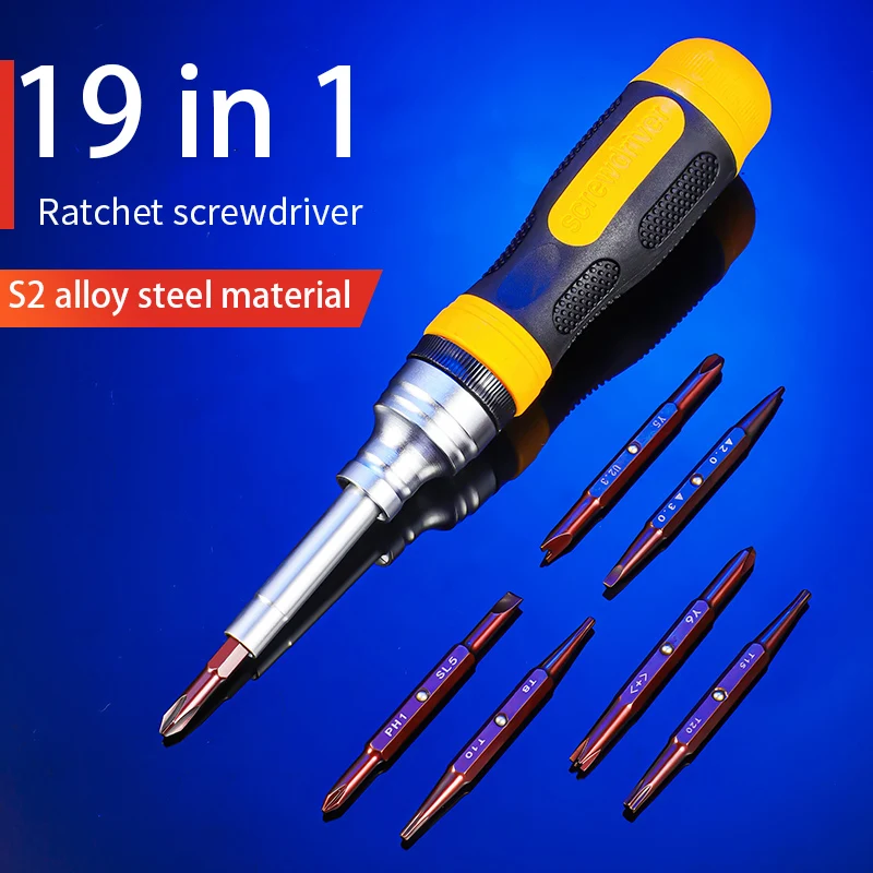 6-in-1 19-in-1 Magnetic Ratchet Screwdriver Set Hex Torx Flat Head Precision Screwdriver Bits Hand Repair Tools for Phone Watch