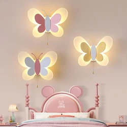 Pink Butterfly Wall lamps girl room lamp creative cartoon children bedroom bedside wall sconce Aisle ceiling lamp Luminaires