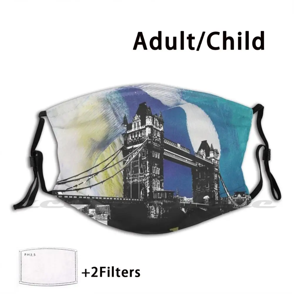 London Blue Skies Mask DIY Washable Filter Pm2.5 Mouth Trending London England Tower Bridge Blue Sky London Bridge Bridge