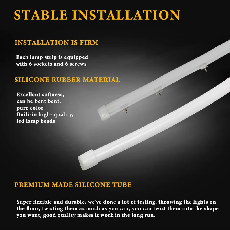 2pc DRL White turn Yellow 30/45/60cm Flexible strips Turn Signal Brake Daytime Running Light LED Tube Style AUTO Waterprrof 12V